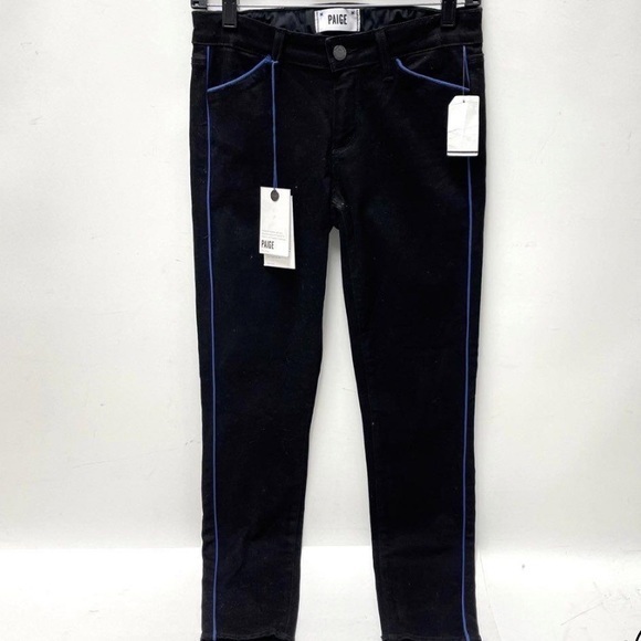 Paige black skinny pants with cobalt blue piping NWT size 27